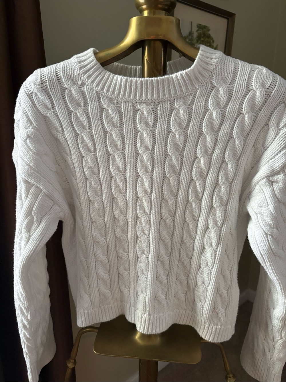 J. Crew White Cable-Knit Crewneck Sweater